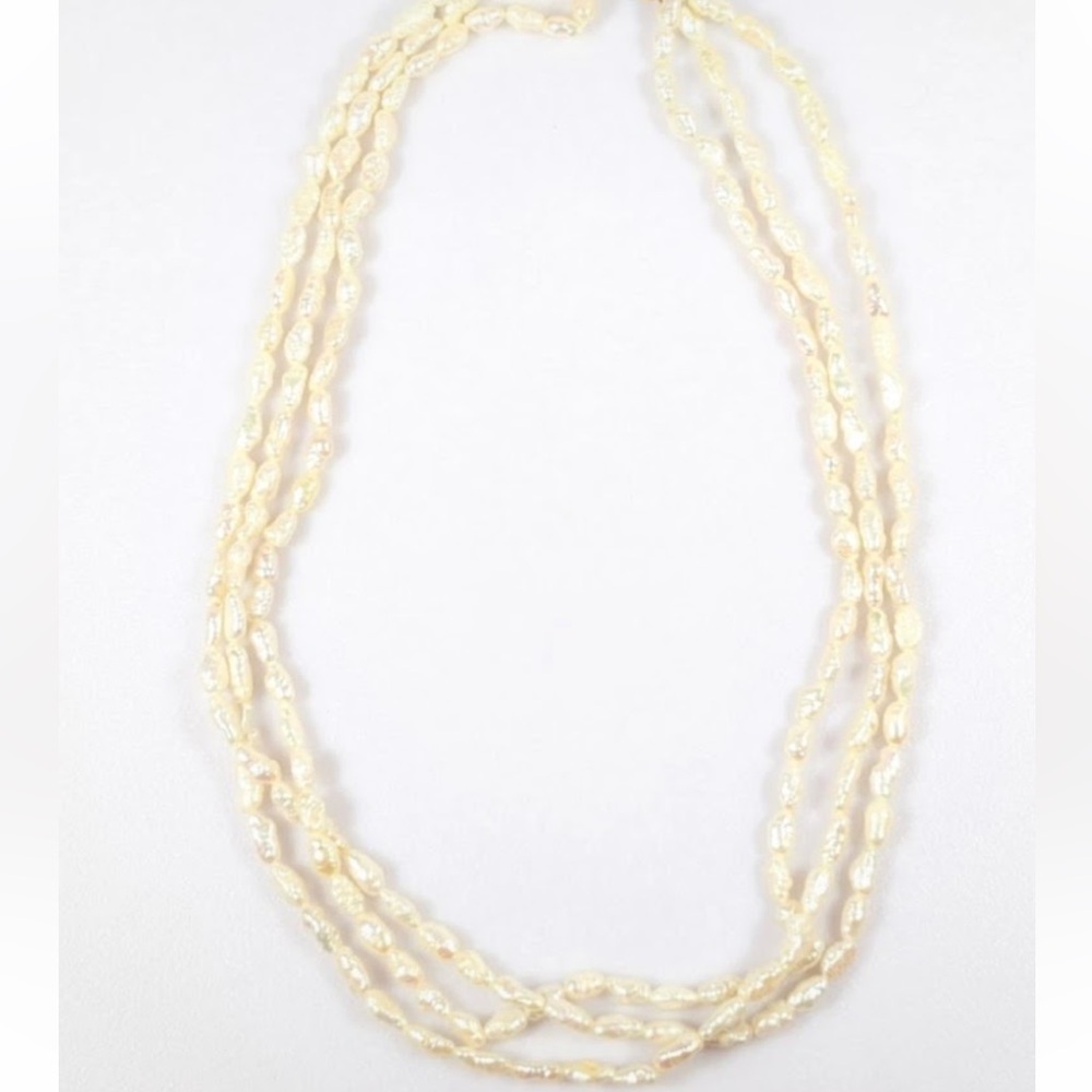 Pearls OFFERS WELCOMED Elegant Three Strand Baroque Rice Pearl Necklace